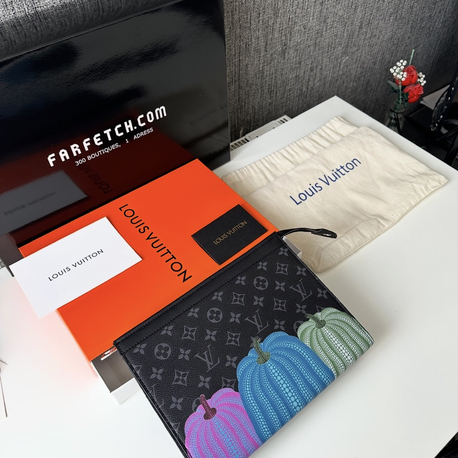 LV Clutch Çanta Premium Siyah Desenli (FULL SET)