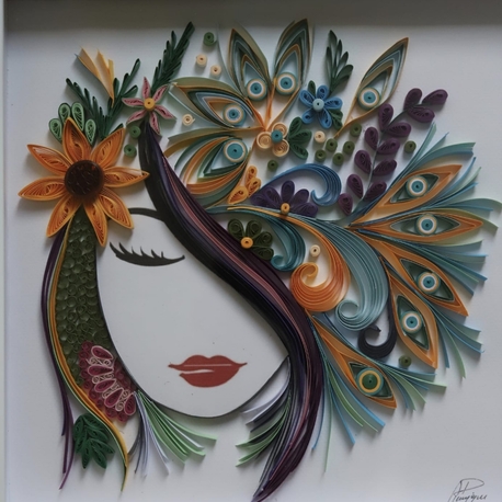 Kağıt Telkari (Quilling) Sanatı: Renkli Çiçek Kompozisyonlu Kadın Portresi