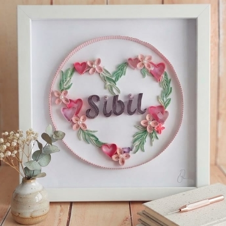 Kişi ismine özel derin çerçeveli quiling tablo