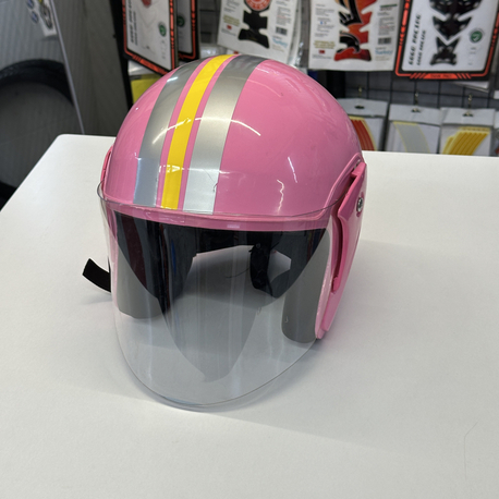 Retro Pembe Vizörlü Yarım Motosiklet Kaskı