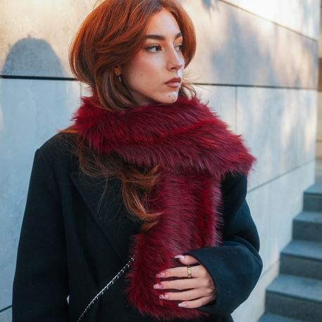 Suni Kürk Atkı - Bordo