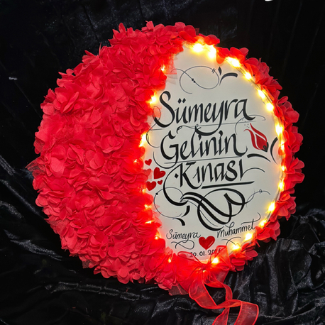 KIRMIZI LEDLİ YARIMAY TEF ( gelin,sünnet,düğün,nişan,6ay kınası,vb)