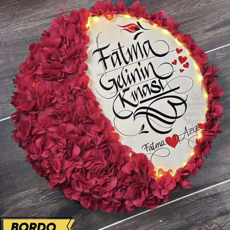 BORDO  LEDLİ YARIMAY TEF ( gelin,sünnet,düğün,nişan,6ay kınası,…vb)