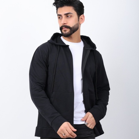 Erkek fermuarlı kanguru cepli kapişonlu 2 iplik penye mevsimlik sweatshirt