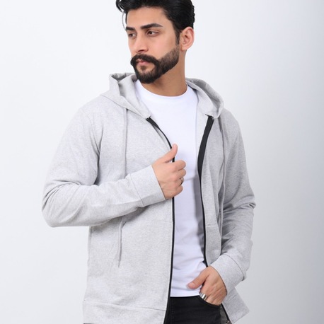 Erkek fermuarlı kanguru cepli kapişonlu 2 iplik penye mevsimlik sweatshirt