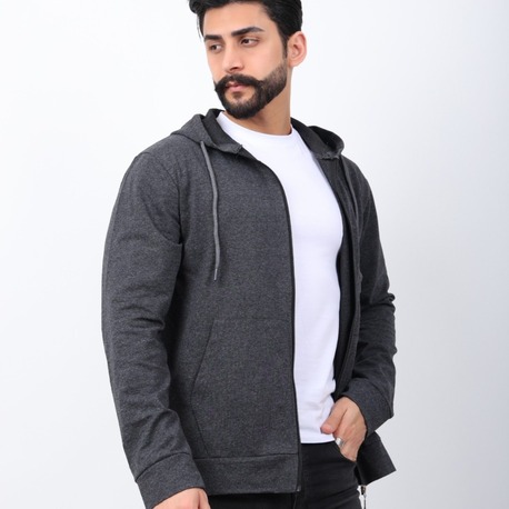 Erkek fermuarlı kanguru cepli kapişonlu 2 iplik penye mevsimlik sweatshirt