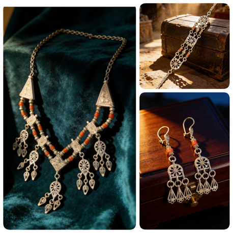 Gümüş mercan taşlı set