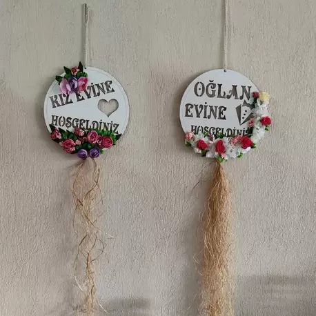 Oğlan Evi - Kız Evi Ahşap Süs - Düğün Kına Nişan 30cm
