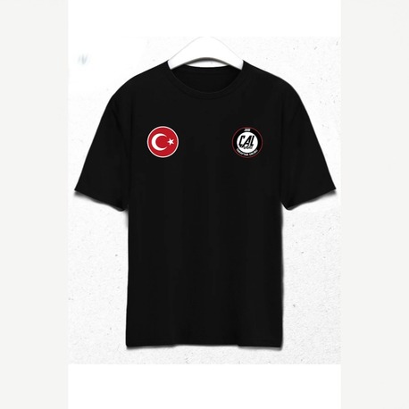 Çal Belediyespor Taraftar Logolu Türk Bayrağı Siyah Bisiklet Yaka T-Shirt