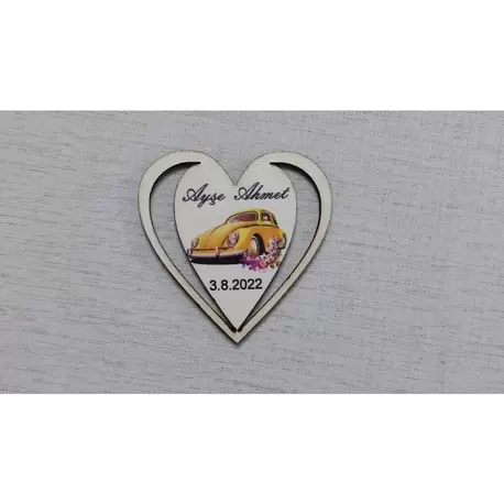 7 cm Kalpli Sarı Vosvos Magnet Söz Nişan Nikah Düğün 25 Adet