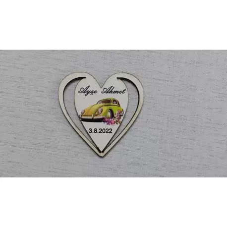 7 Cm Kalpli Yeşil Vosvos Magnet Söz Nişan Nikah Düğün 25 Adet