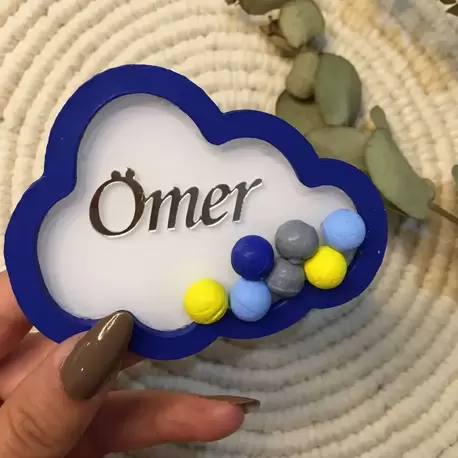 Magnet Bulut 8,5 cm Ömer İsimli Pleksi 10 Adet