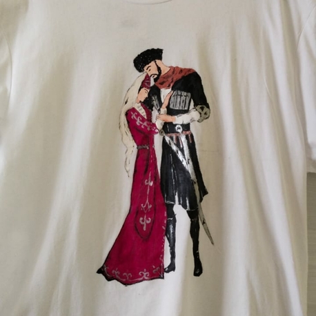XXXL El Boyama Unisex Tişört – Geleneksel Çift Figürlü Tasarım
