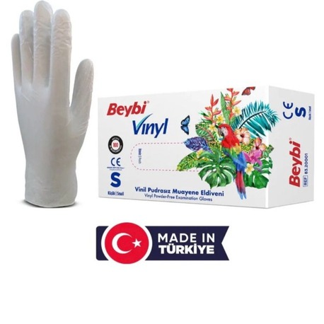 BEYBİ VİNİL PUDRASIZ MUAYENE ELDİVENİ S BEDEN 100'LÜK KUTU