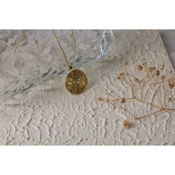 14K ALTIN KAPLAMA GÜMÜŞ  EL İŞİ MADALYON ÇİÇEK DESENLİ KOLYE