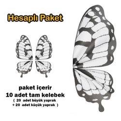 40 yaprakTrend Kore Kelebek Çiçek Ambalaj Kağıdı Beyaz Siyah 