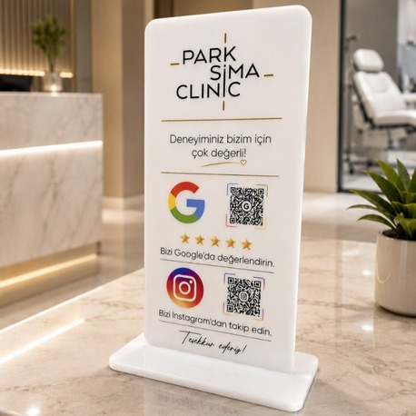  Çift QR Özellikli PleksiGlass Stant Dikey