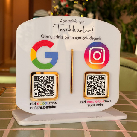 6 adet Google Yorum & Instagram Takip QR Stant 16cm x 15cm 