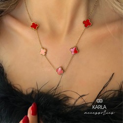VAN CLEEF 7'Lİ YONCA KOLYE - ÇELİK - KIRMIZI