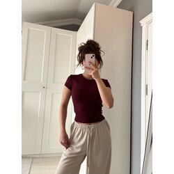 Pamuk kısa kollu bordo tişört
