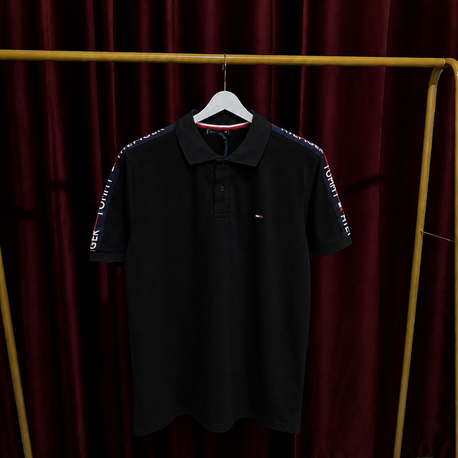 Tommy Hilfiger Şeritli Premium Polo Yaka Siyah 