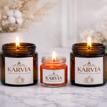 Karvia Premium Mum Seti | AMBER DUO + MİNİ SETİ | Kokulu Hediye Kutusu