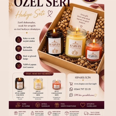 Karvia Premium Mum Seti |  EV IŞIĞI SETİ  | Kokulu Hediye Kutusu
