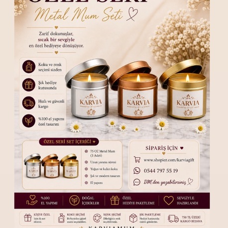 Karvia Premium Mum Seti | Metal Kutu IŞIK SETİ | Kokulu Hediye Kutusu