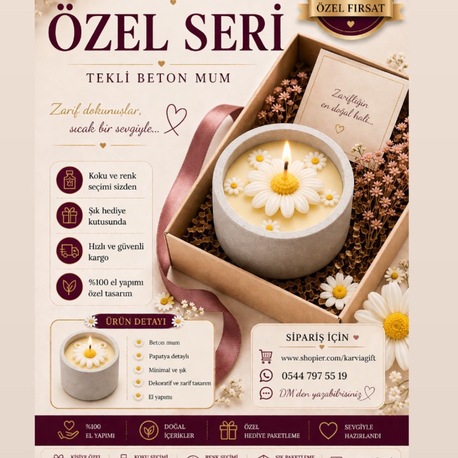 Karvia Kokulu Beton Mum Gül veya Papatya