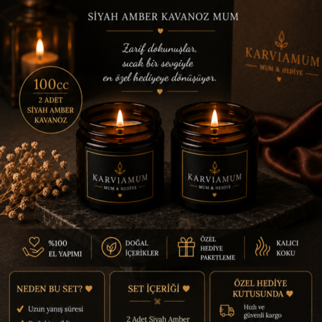 Karvia Dekoratif Mum | AMBER DUO SET | Cam Kavanoz | Koku ve Renk Seçenekli Mum