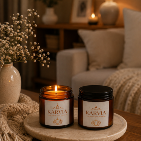 Karvia Dekoratif Mum | AMBER DUO SET | Cam Kavanoz | Koku ve Renk Seçenekli Mum