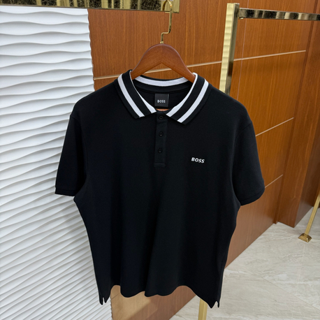 Boss Yakası Çizgili Siyah İthal Polo Yaka
