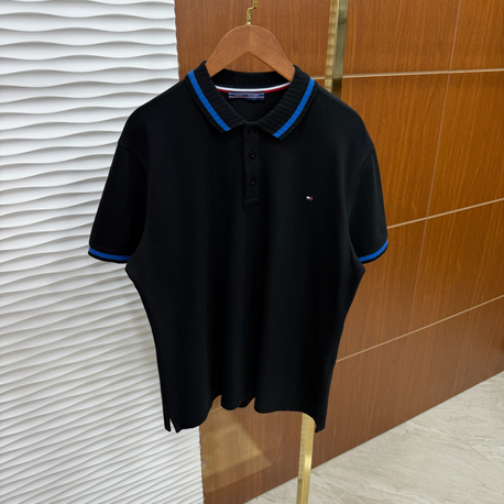 Tommy Yaka Çizgili İthal Siyah Polo Yaka