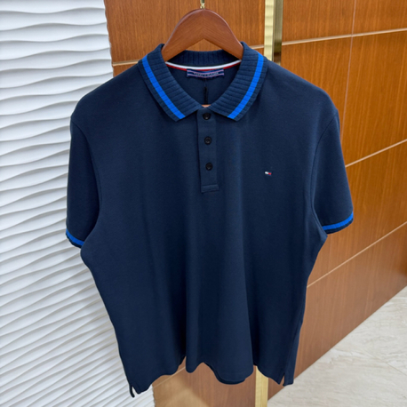 Tommy Yaka Çizgili Lacivert İthal Polo Yaka