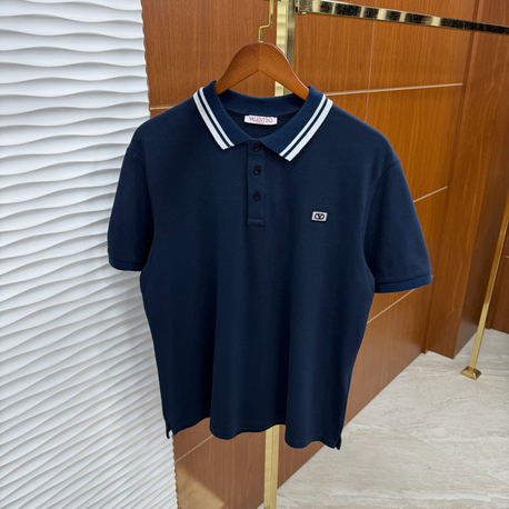 Valentino Yaka Çizgili Lacivert İthal Polo Yaka