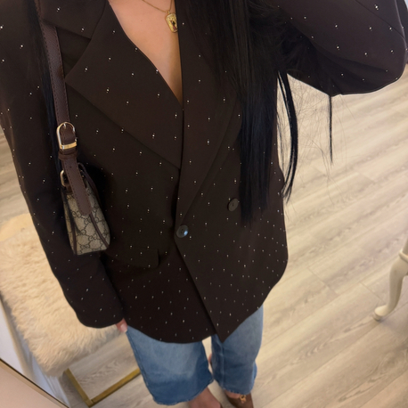 Taşlı Blazer Ceket Kahverengi