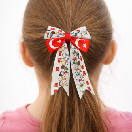 23 Nisan Özel Kız Çocuk Saç Tokası – Türk Bayraklı Fiyonk Toka