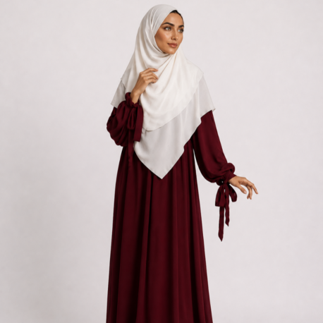 KHİMAR KOLDAN BAĞLAMALI ELBİSE (BORDO)