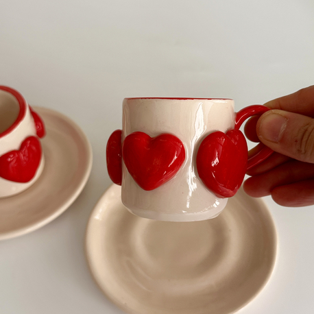 Kalpli El Yapımı Türk Kahvesi Fincanı Seti | Romantic Gift