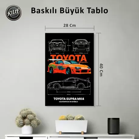 Toyota Supra MK4 Turuncu Blueprint — Baskılı Büyük Tablo (40x28 cm)
