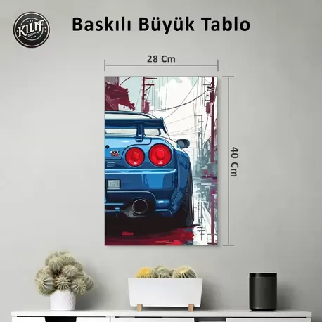 Nissan GT-R Mavi Sokak Modu — Baskılı Büyük Tablo (40x28 cm)