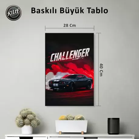 Dodge Challenger Red Smoke — Baskılı Büyük Tablo (40x28 cm)