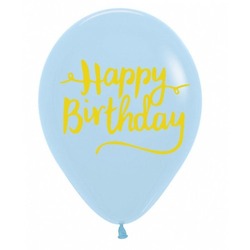  Happy Bırthday Mavi Üzeri Altın Yazı Balon