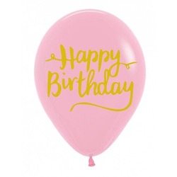  Happy Bırthday Pembe Üzeri Altın Yazı Balon