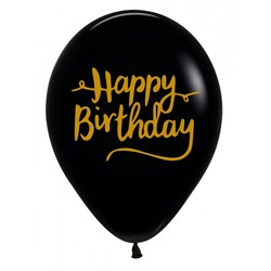  Happy Bırthday Siyah Üzeri Altın Balon
