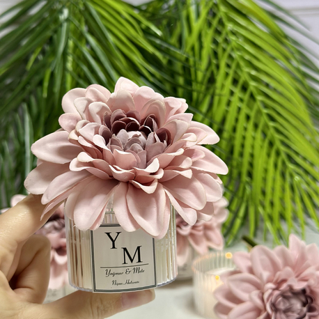 Pembe Lüx çiçekli mika mum