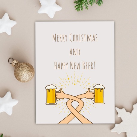 3'lü Yılbaşı Zarflı Hediye Kartı Özel Tasarım Paketleme Kartı Happy New Beer