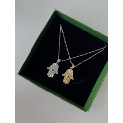 Gold yeşil taşlı hamsa kolye | çelik