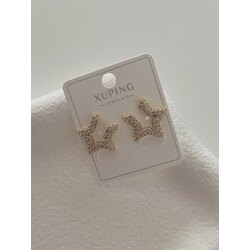 gold pembe taşlı yıldız küpe| xuping 