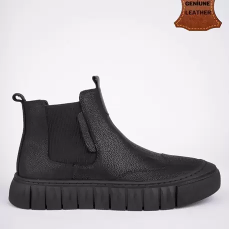 Siyah Napa Hakiki Erkek Bot & Bootie 